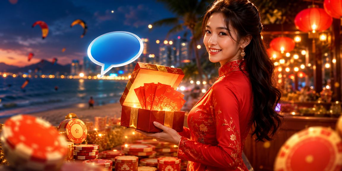 Khách hàng tại Mũi Né nhận phong bao lì xì tiền thưởng và chơi game
