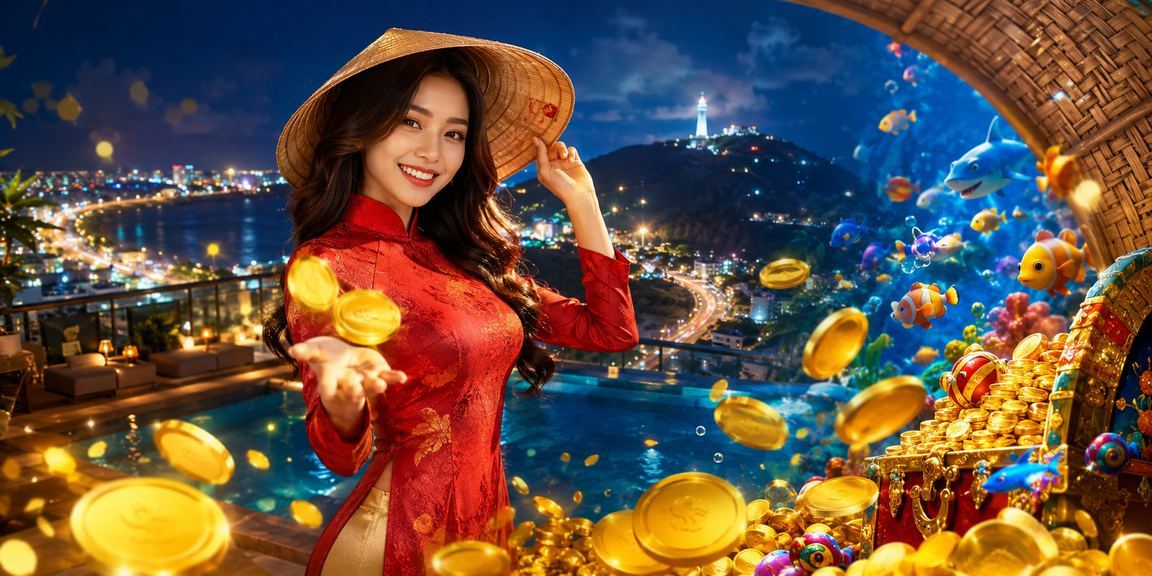 Người chơi tại Vũng Tàu sử dụng ứng dụng casino trên điện thoại với hình ảnh nón lá truyền thống